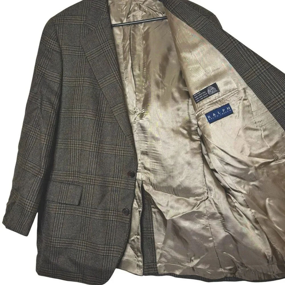 Vintage Polo Ralph Lauren Men’s 48R Blazer Plaid Prince of Wales 100% wool Sport